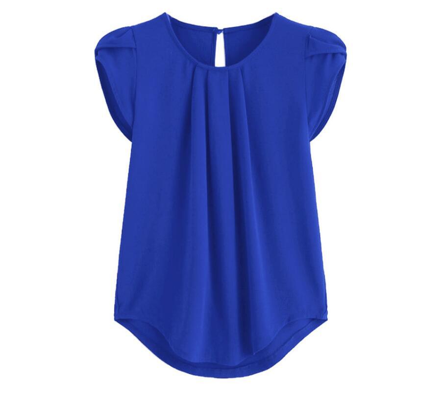 Chiffon Solid Color Short-sleeved Round Neck Casual