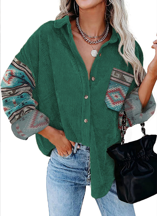 Fashion Women's Coat Lapel Loose Print Shirt