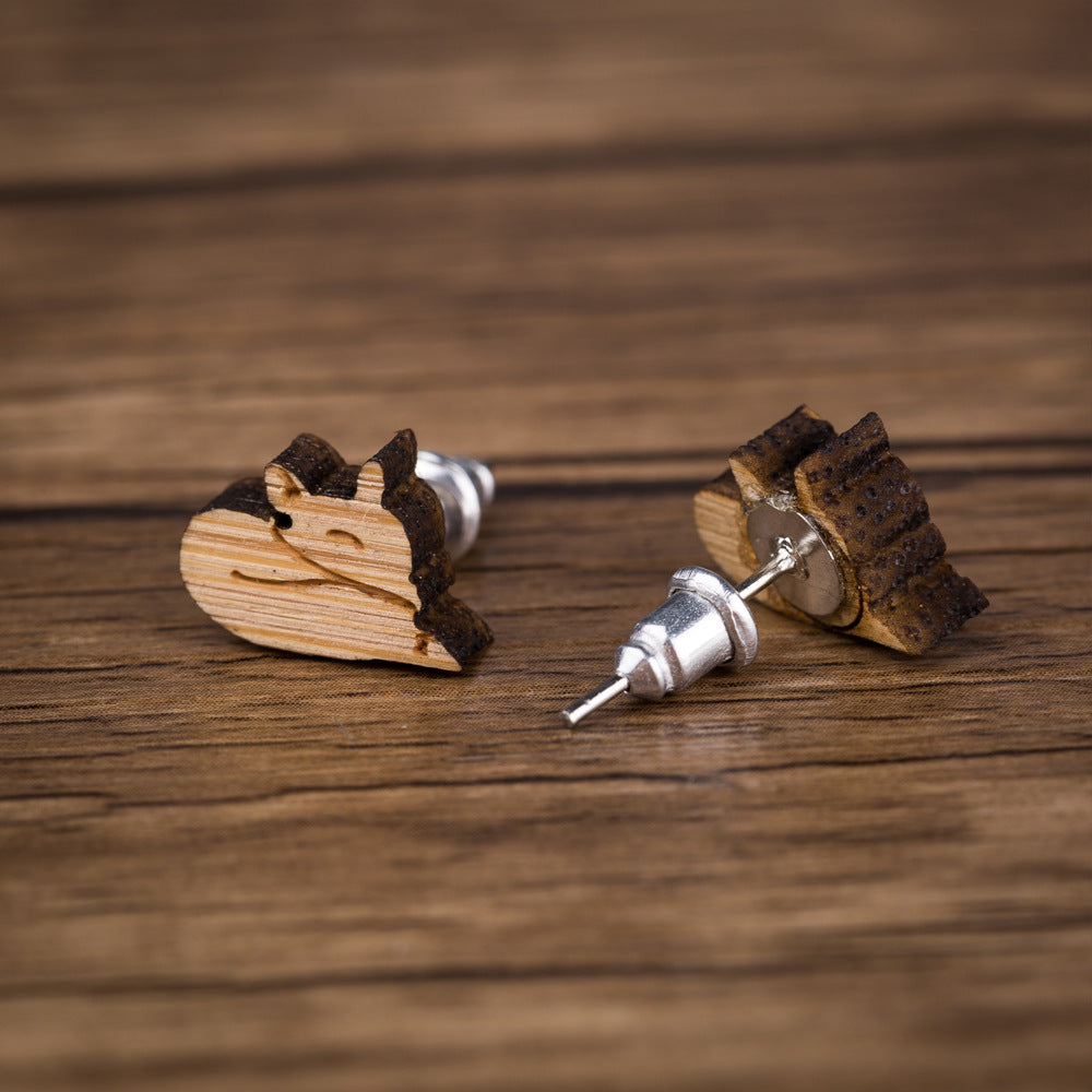 New Cute Sweet Fox Wooden Stud Earrings