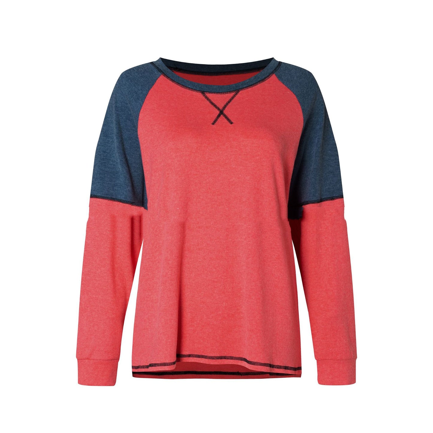 Long Sleeve Stitching Round Neck Casual T-shirt Loose Ladies Top