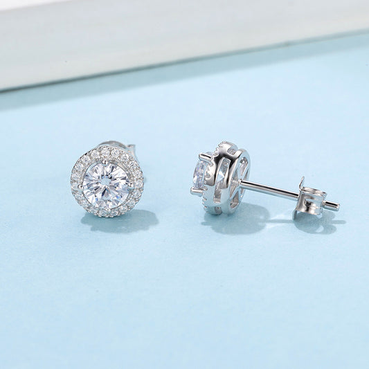 Round Bag Ear Studs Four-claw Moissanite Stud Earrings