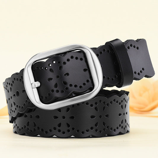 Ladies Wide Genuine Leather Belt Cutout