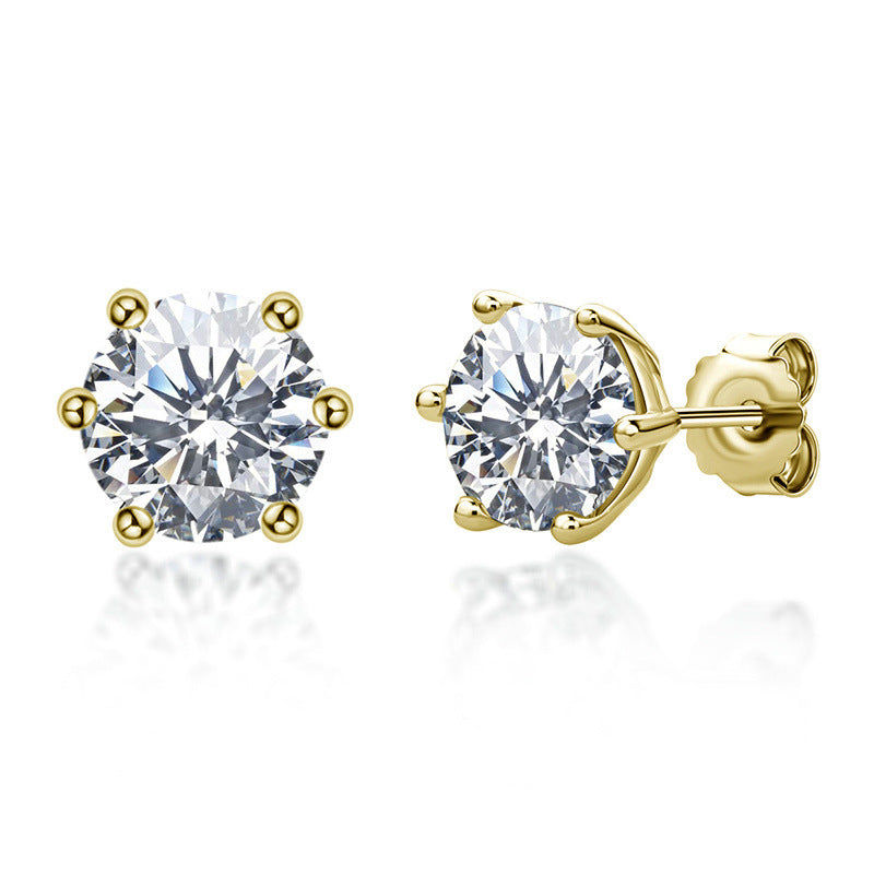 Fashion Sterling Silver Classic Six-claw Moissanite Stud Earrings