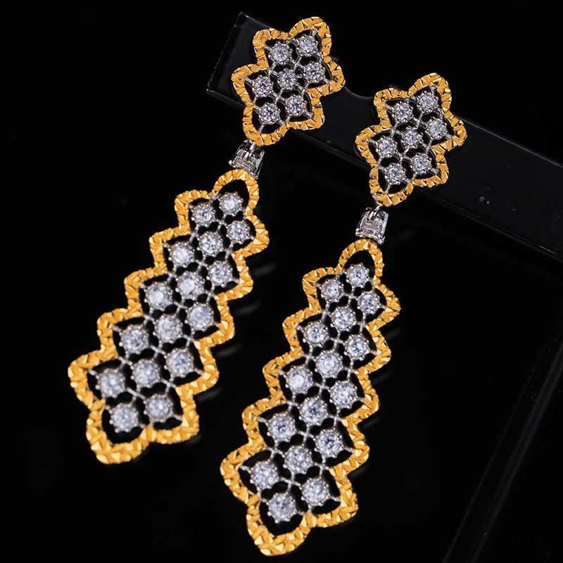 Gold Plated Micro Zirconia Lace Earrings In S925 Silver