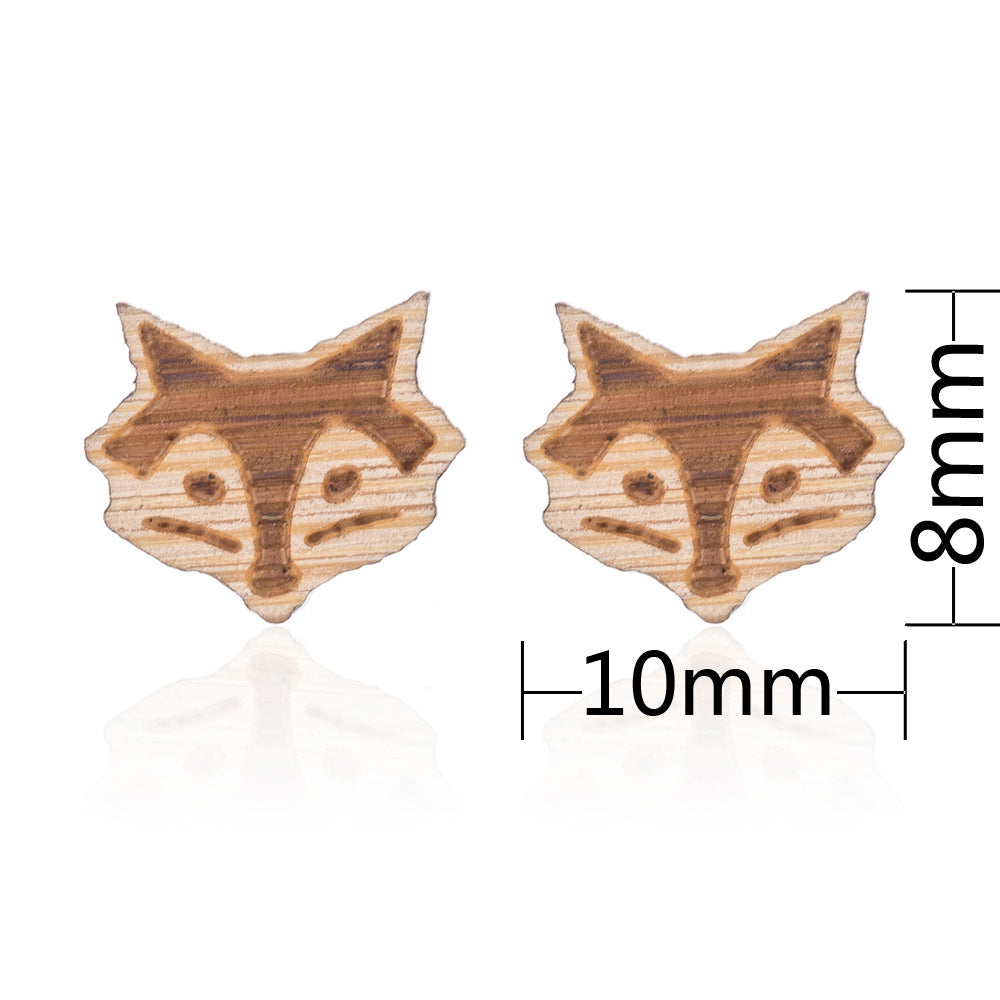 New Cute Sweet Fox Wooden Stud Earrings