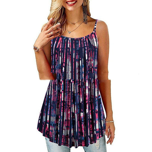 Women's Printed Pleated Wide Hem Loose Camisole