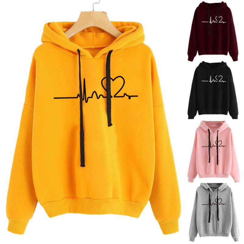 Hooded Sweatshirt Women's Long Sleeve Top Heartbeat