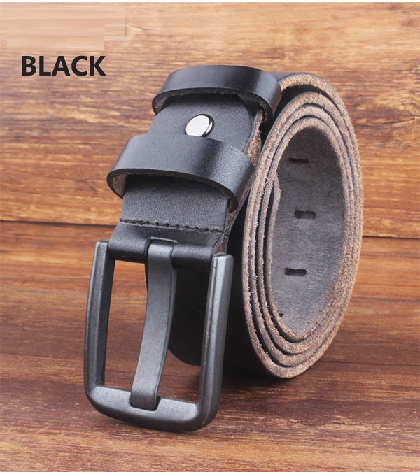 Leather Head Layer Pure Cowhide Wide Pin Buckle Belt