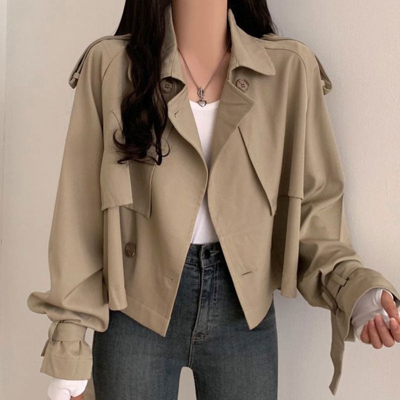 Vintage Style Suit Collar Double Breasted Loose Coat