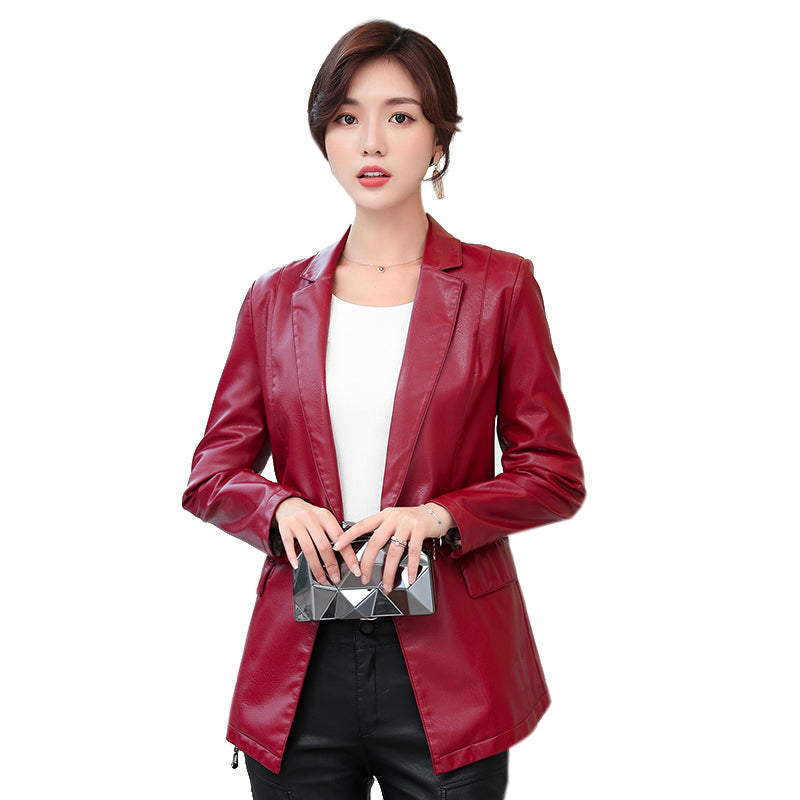 Haining Women's Short Leather Leather Jacket Korean Style Slim Small Suit