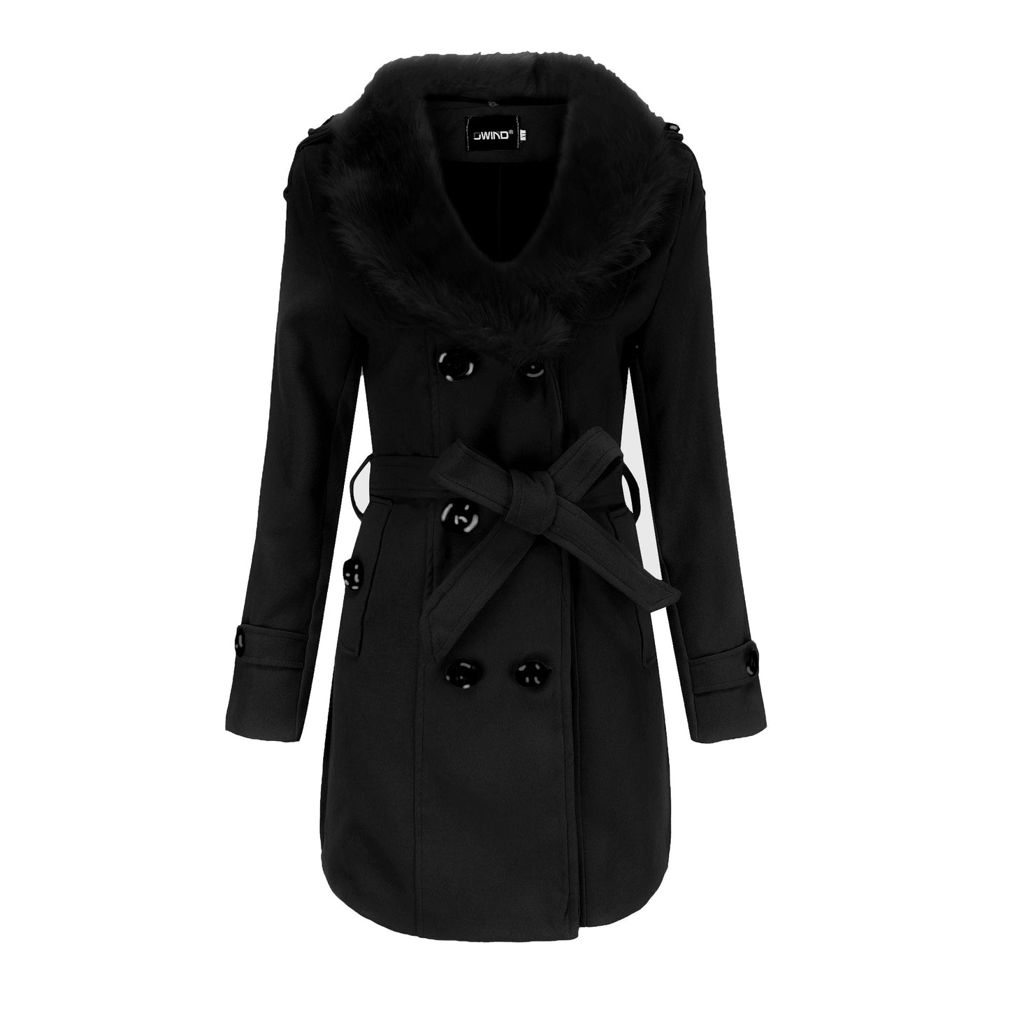 Woolen Coat Mid Length Women's Trench Coat With Large Fur