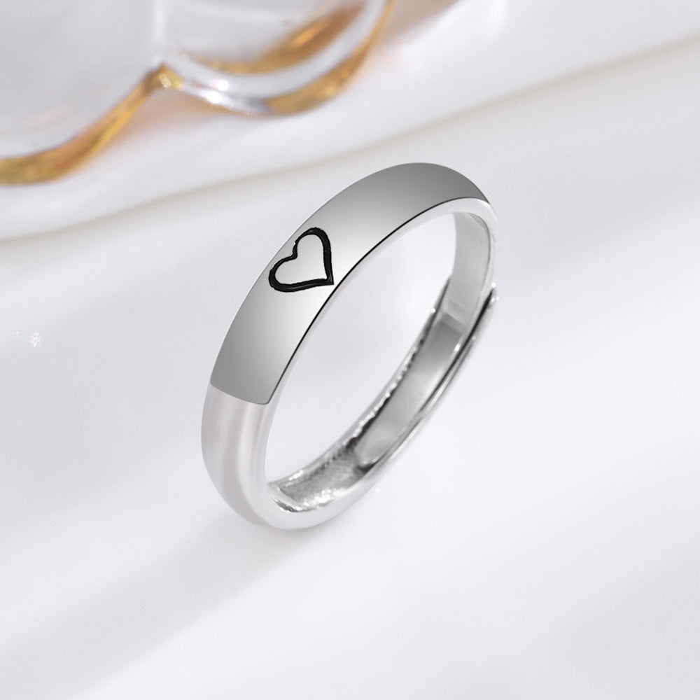 Personality Sterling Silver One Heart Couple Rings