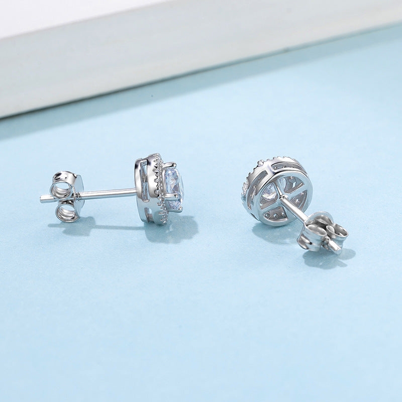 Round Bag Ear Studs Four-claw Moissanite Stud Earrings