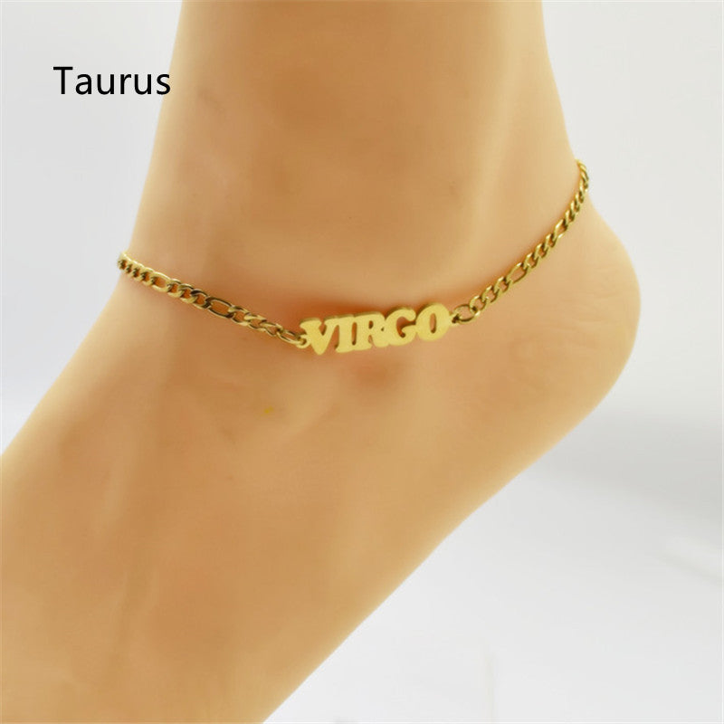 Titanium Steel Twelve Constellation Anklet, Capital Letter, Ankle Chain, Vacuum Plating In The Furnace