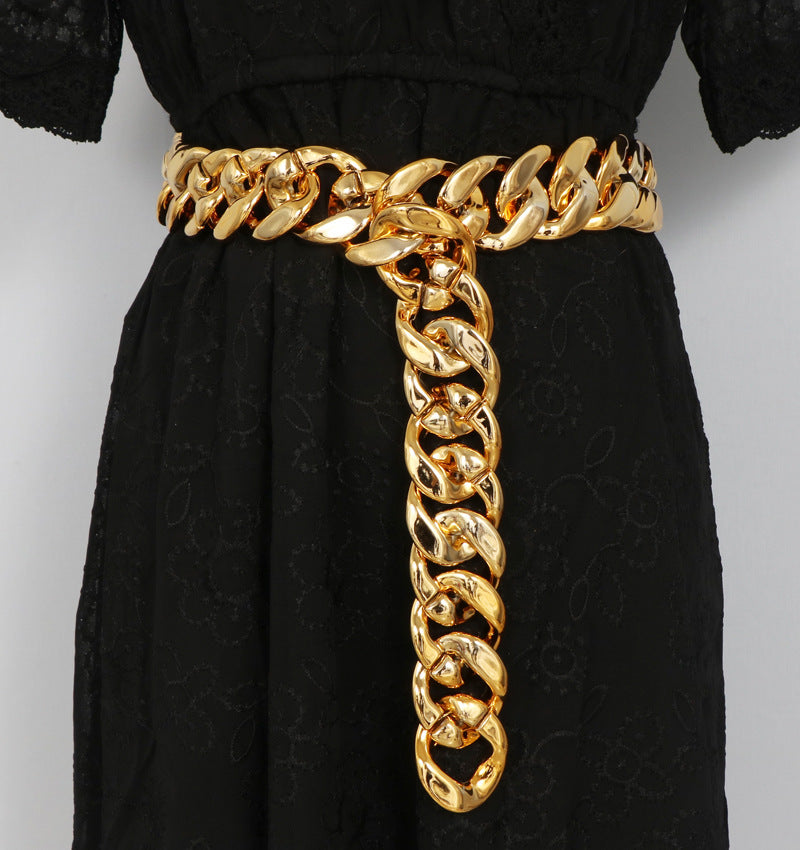 Ins Street Personality Metal Gold Thick Chain Wide Waist Chain Decoration