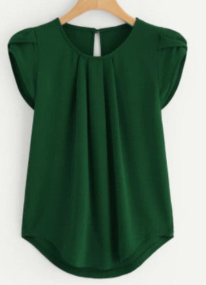 Chiffon Solid Color Short-sleeved Round Neck Casual