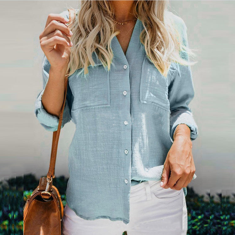 Women's Cotton And Linen Long-Sleeved Shirt Top