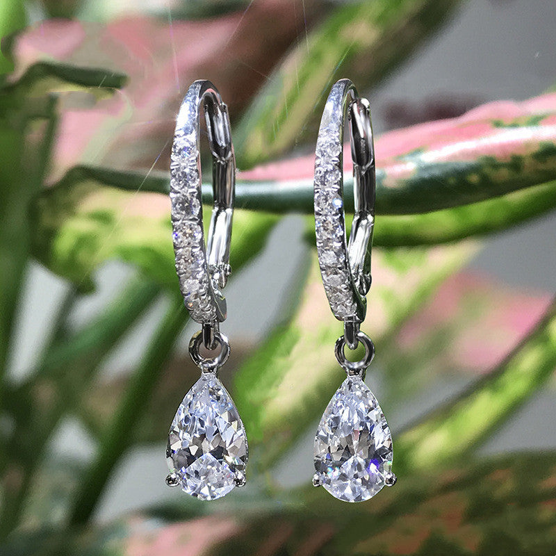 Women's Short Sterling Silver Drop Earrings With Diamond Pear Shape