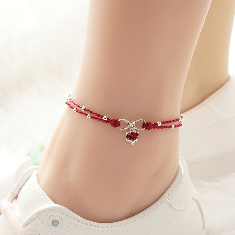 Fox Peach Blossom Anklet Female Red Rope Fairy