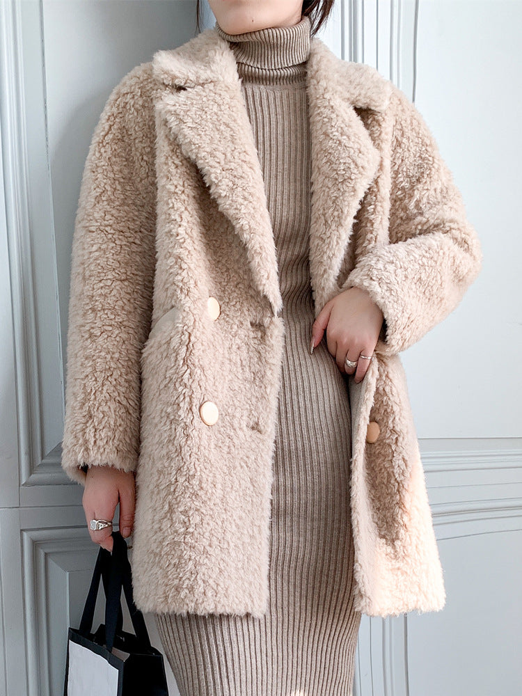 Loose Casual Lamb Fur Coat And Wool One