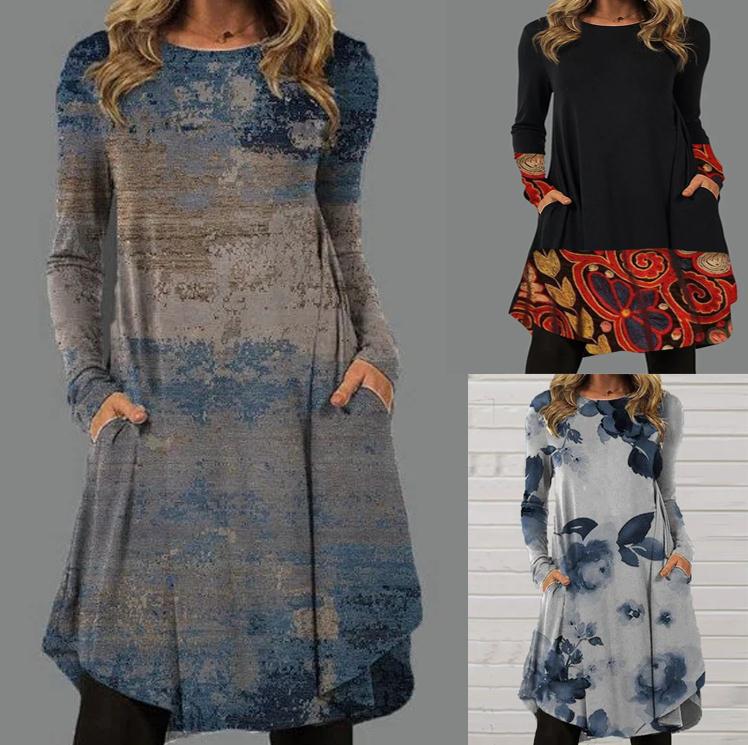 Women's Autumn Mid-skirt Street Hipster Print Dress