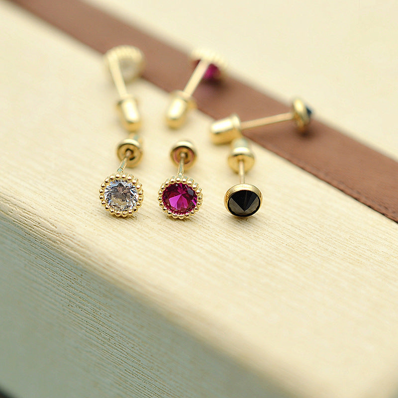 Gold Jewelry Elegant Round Diamond Screw Earrings