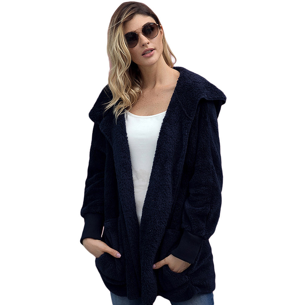 Women's Winter New Solid Color Cardigan Plush Jacket