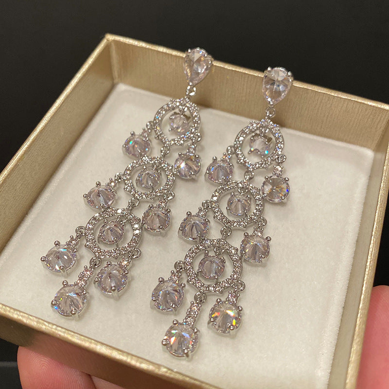 Circle Zircon Tassel Long Earrings Femininity