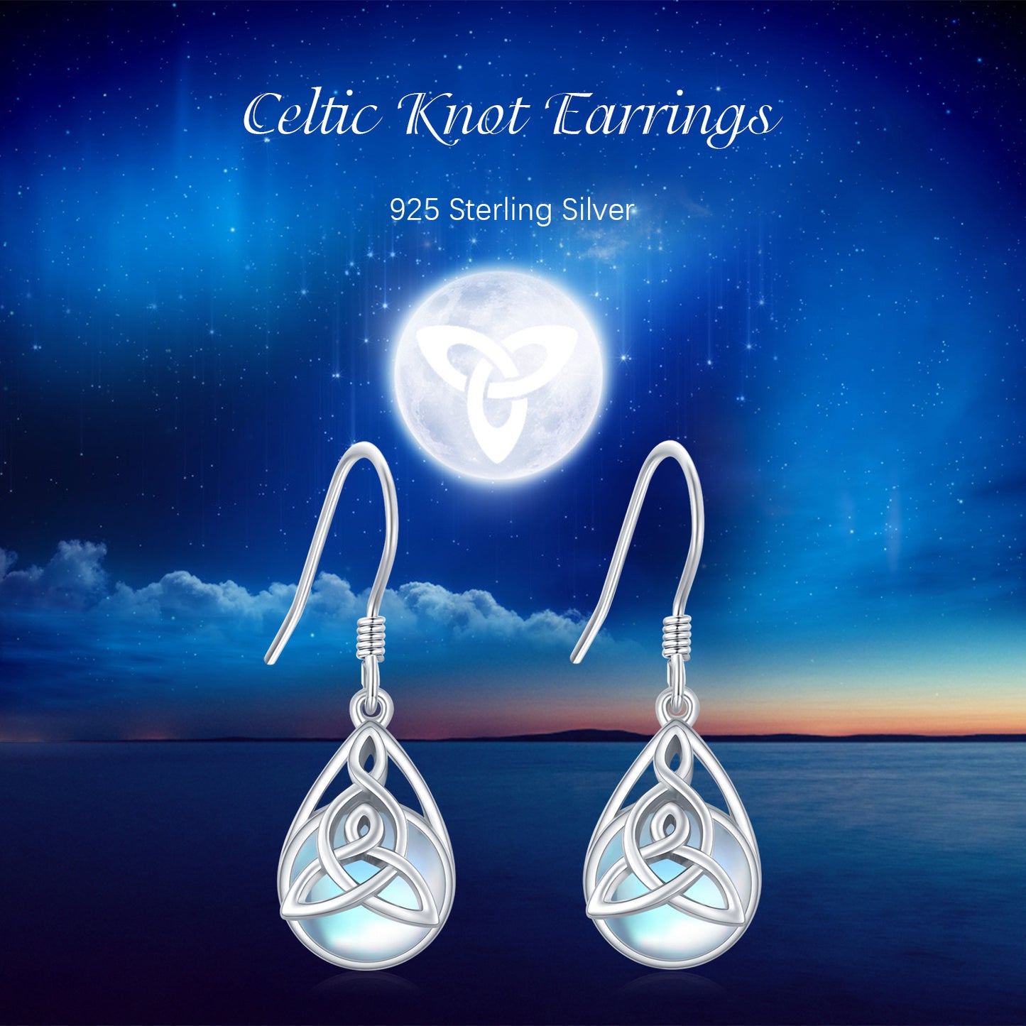 Celtic Moonstone Earrings 925 Sterling Silver Celtic Knot Moonstone Dangle Earrings Teardrop Moonstone Jewelry Gifts for Women Teens