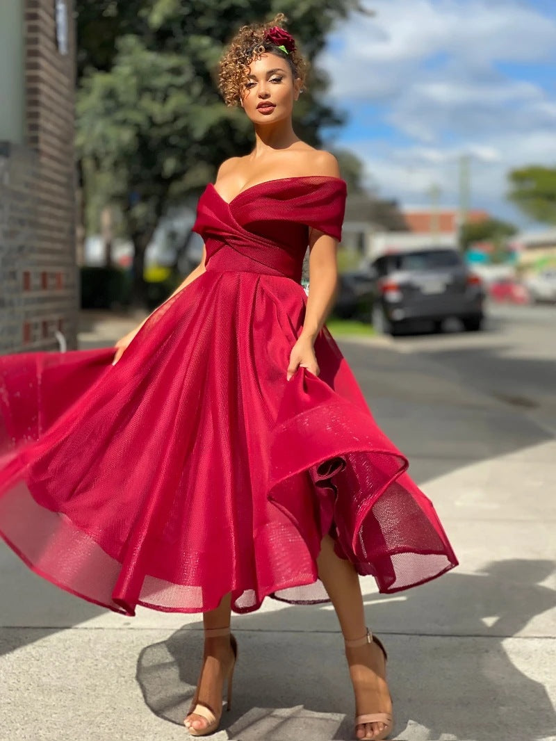 Womens Solid Casual Party Night Dress Club Off Shoulder Gown Elegant Backless Sexy Dress Birthday