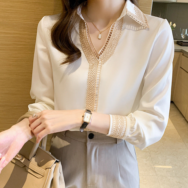 Lapel Commuter Western Chiffon Shirt Top