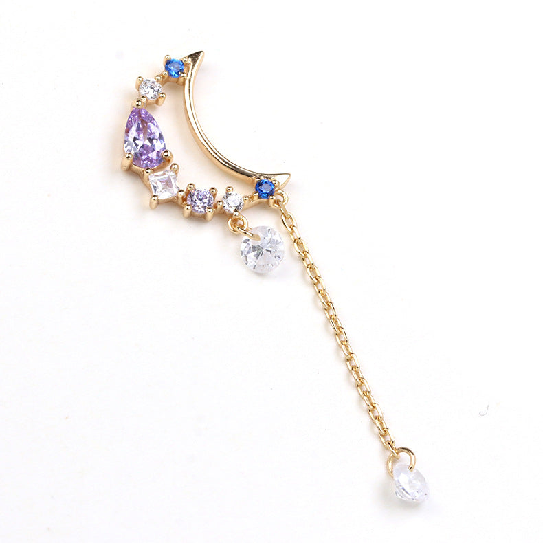 Moon Stud Temperament Long  Crystal Zircon Earrings