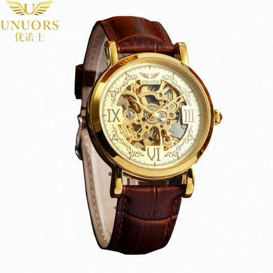 Nunos are hollow waterproof belt mechanical watches customized wholesale trade men burst one generation