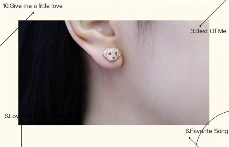 Labrador Retriever Puppy Dog 3D Solid Solid Micro Inlay Diamond Stud Earrings Cute Rose Gold 925 Sterling Silver