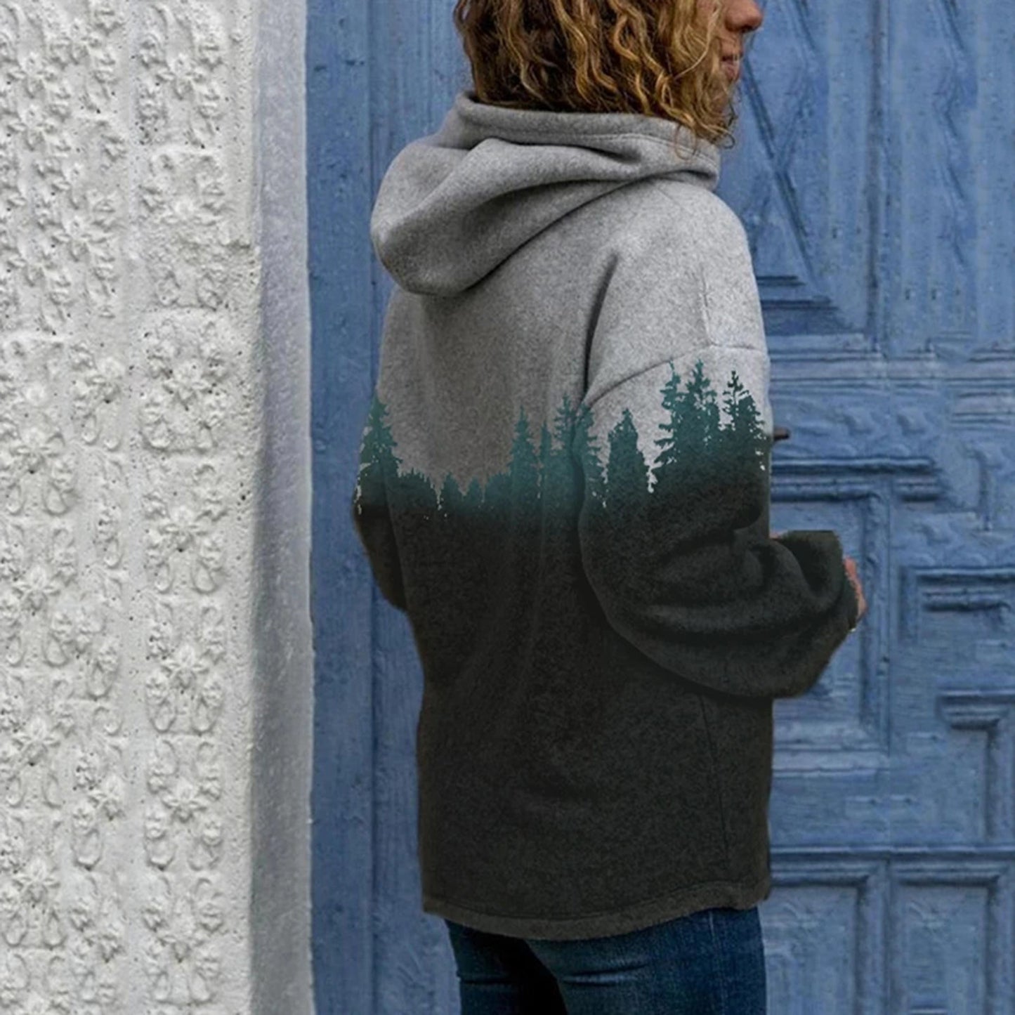 Wood print hooded sweatshirt