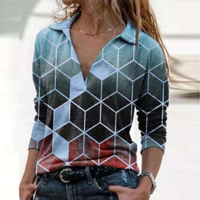 Casual Pullover Long Sleeve V-neck Loose Blouse