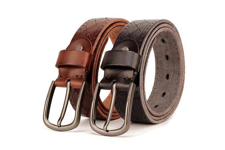 Men's leather pin buckle head leather