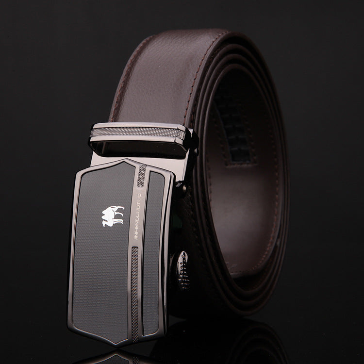 Leather business belt with automatic buckle