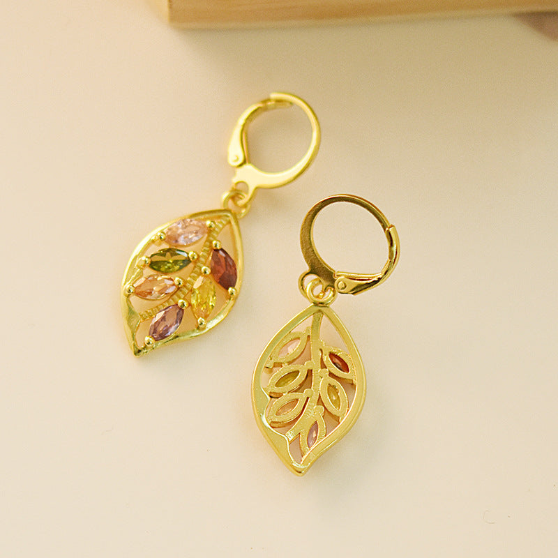 Leaf-set color gemstone topaz earrings