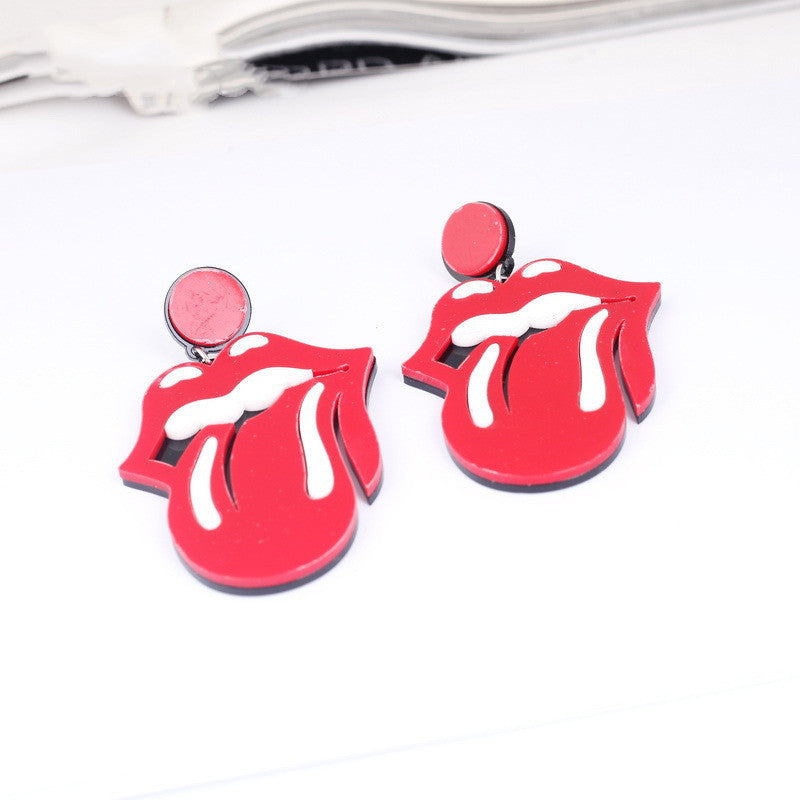 Red Tongue Out Mouth Earrings Studs