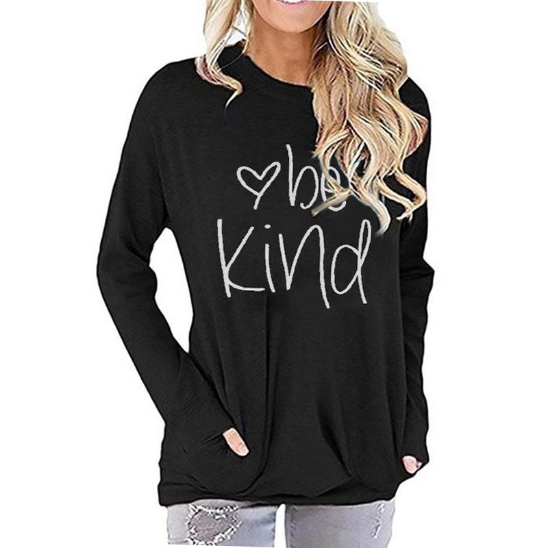 Women's alphabet printed bat sleeve sweater