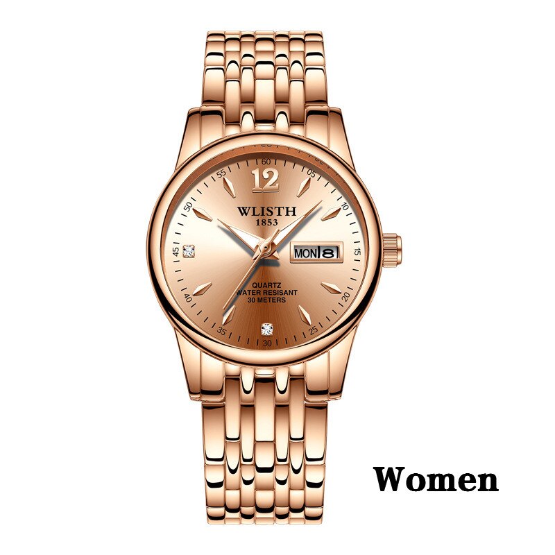 Women Dress Watch Rose Gold Stainless Steel WLISTH Brand Fashion Ladies Wristwatch Week Date Quartz Clock Female Luxury Watches