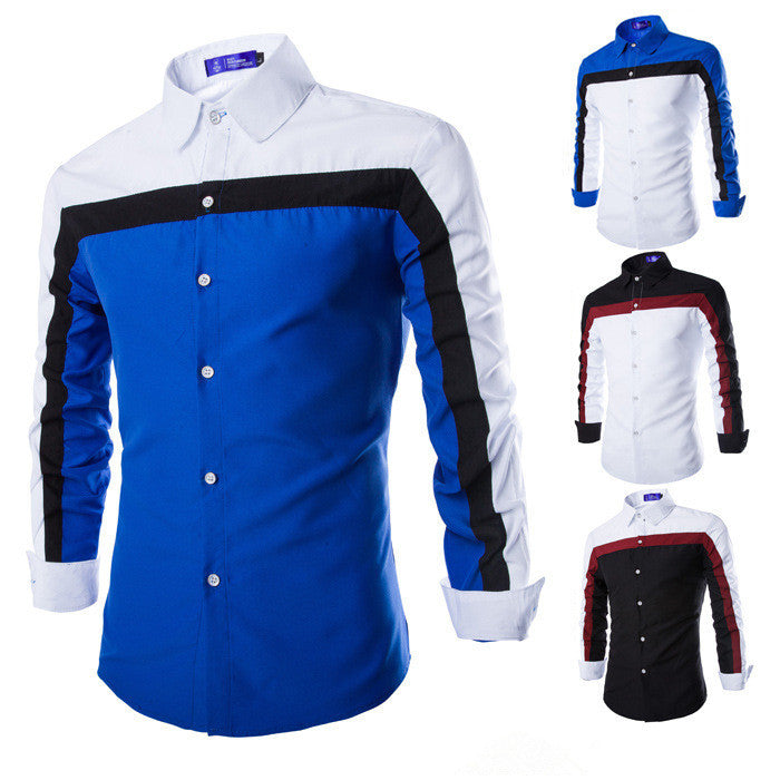 Men's stitching long-sleeved shirt autumn fashion casual