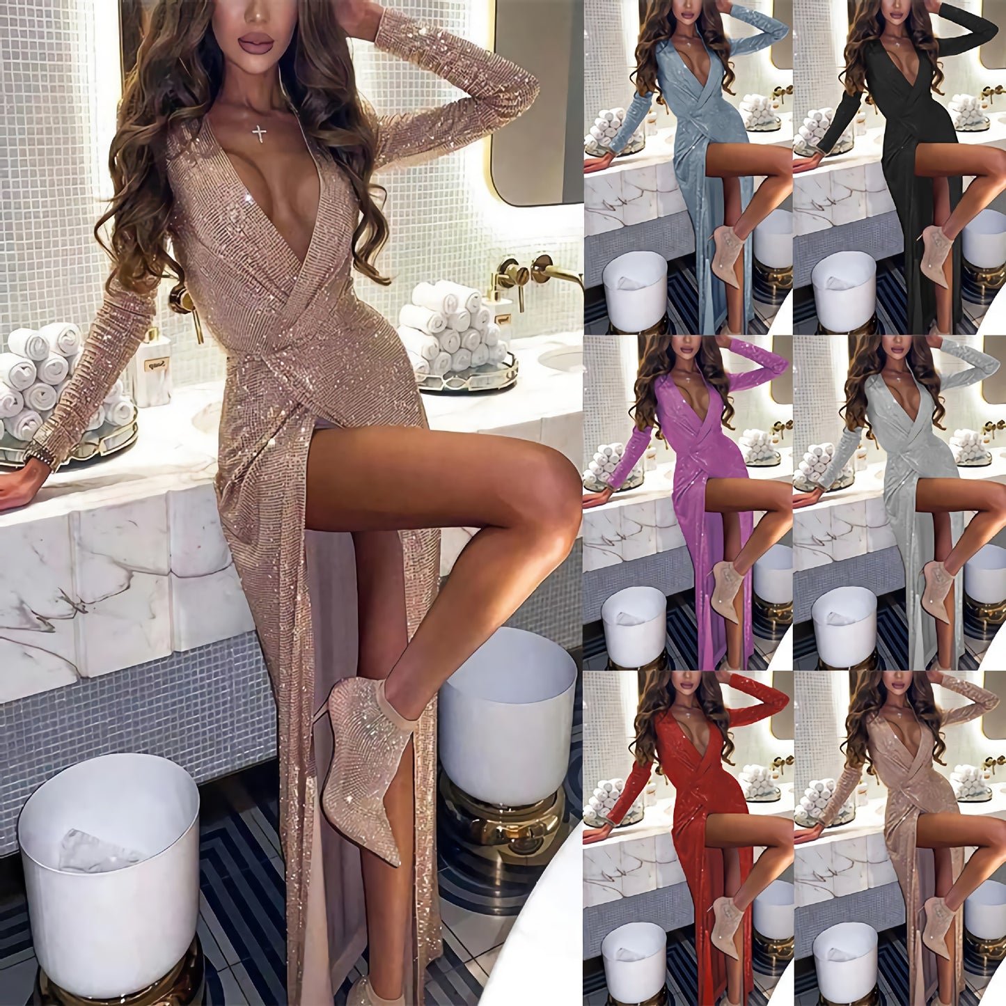 Women's Sexy Slim Evening Dress Long Sleeve Dress