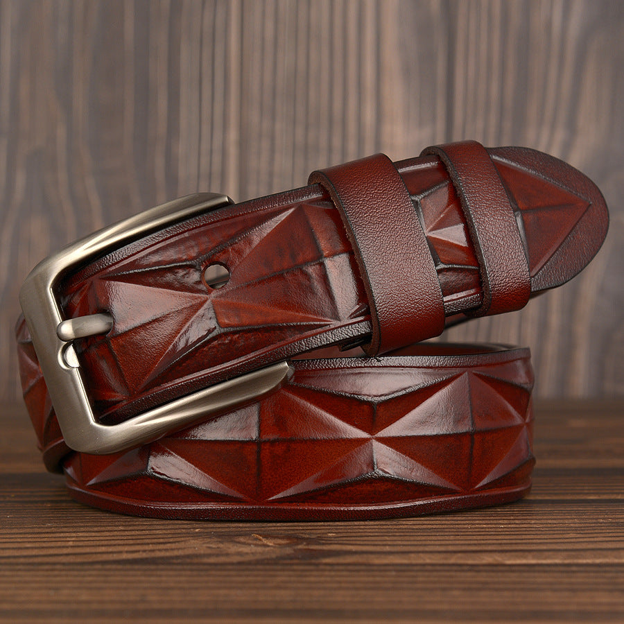 3D craft diamond pattern belt leather casual men's belt