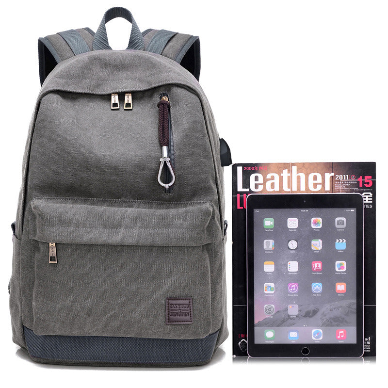 Canvas backpack usb rechargeable backpack