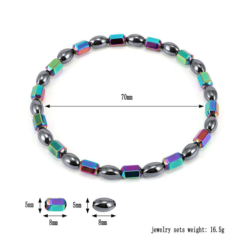 Magnetic Oval Bead Black Magnet Electroplating AB Color Anklet