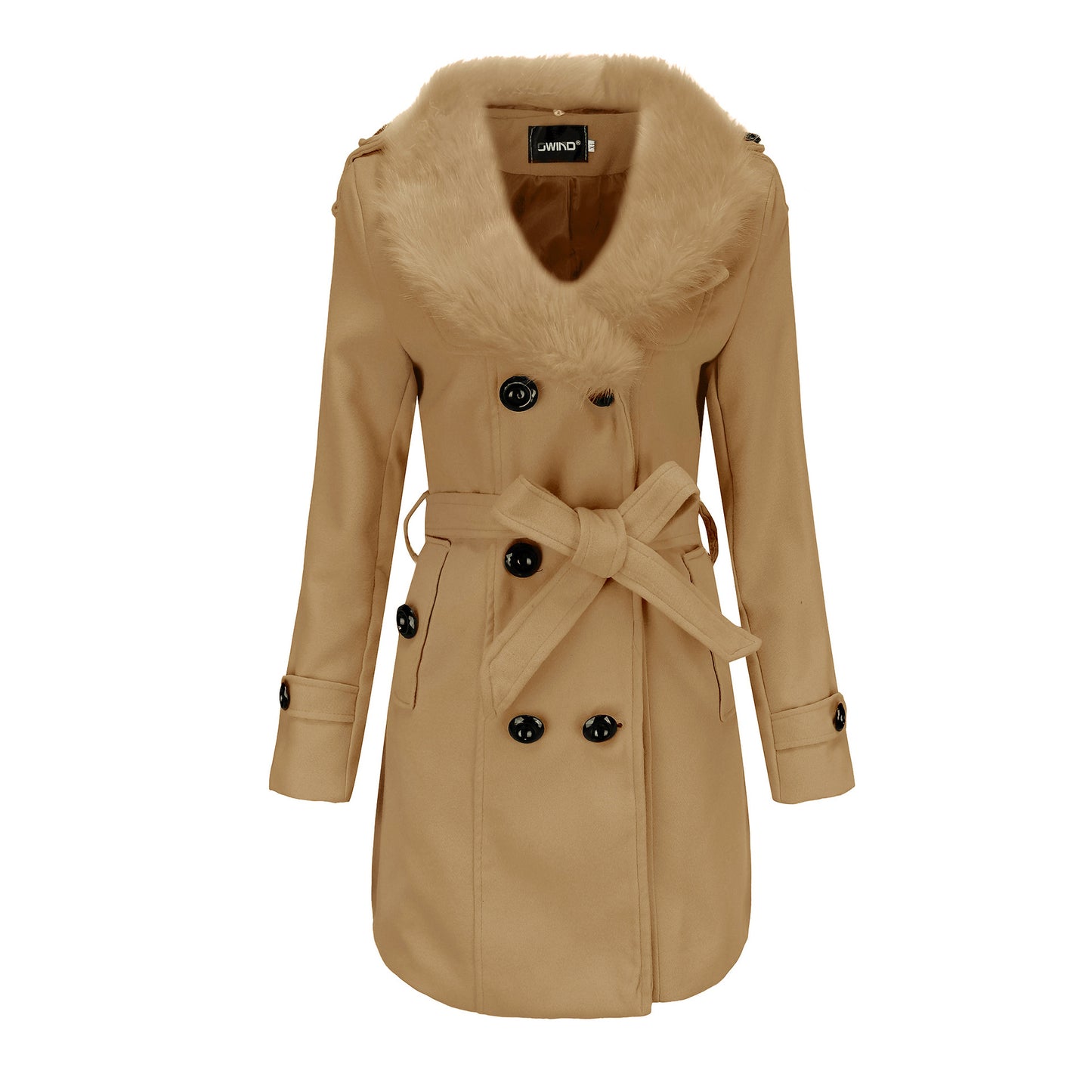 Woolen Coat Mid Length Women's Trench Coat With Large Fur