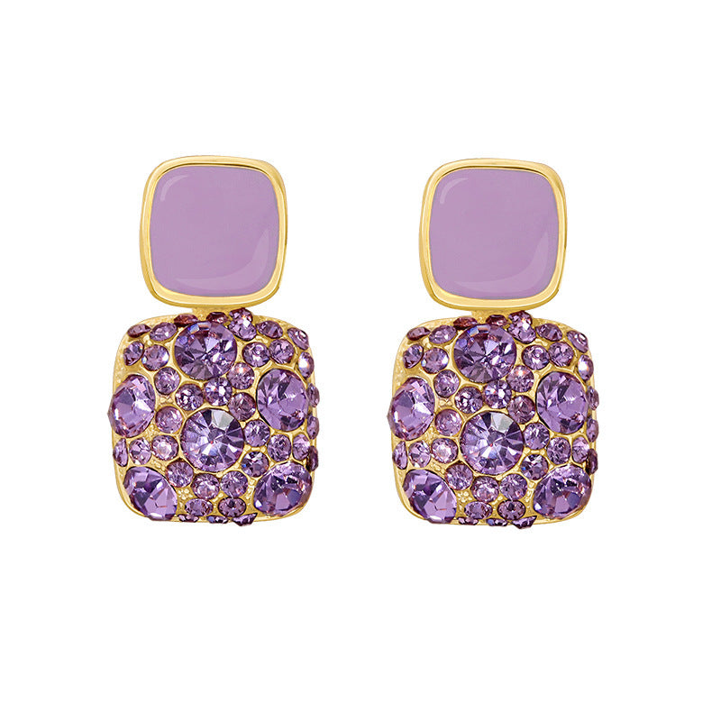 European And American Style Purple Diamond Square Earrings