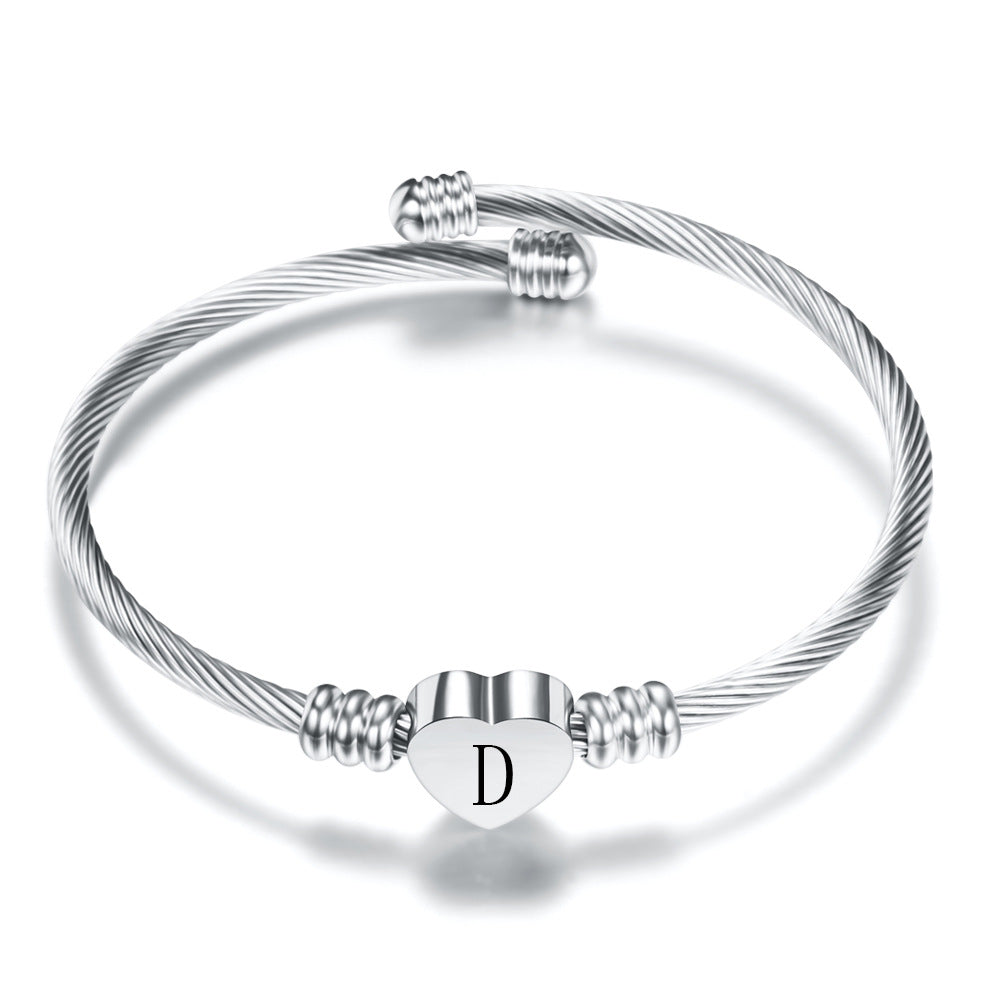 26 Letter Stainless Steel Bangle